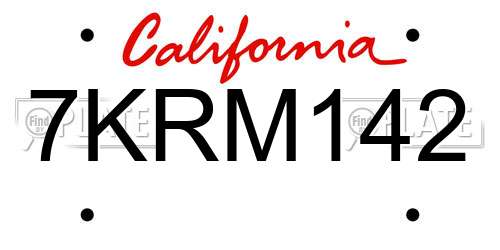 7KRM142 California License Plate