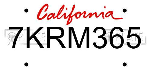 7KRM365 California License Plate