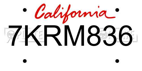 7KRM836 California License Plate