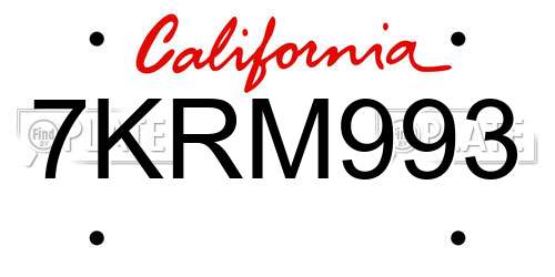 7KRM993 California License Plate