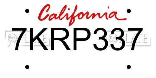 7KRP337 California License Plate
