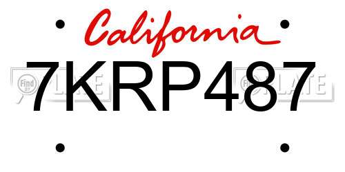 7KRP487 California License Plate