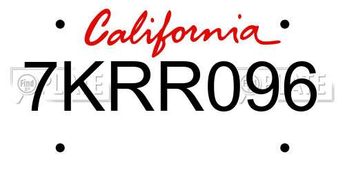7KRR096 California License Plate