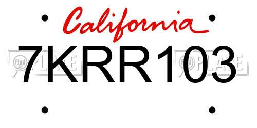 7KRR103 California License Plate