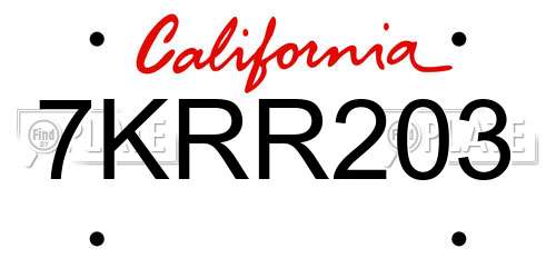 7KRR203 California License Plate