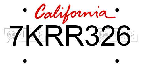 7KRR326 California License Plate