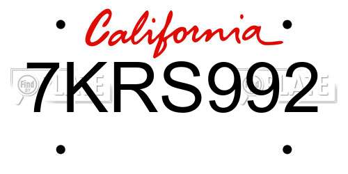 7KRS992 California License Plate