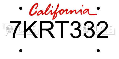 7KRT332 California License Plate