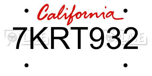 7KRT932 California License Plate