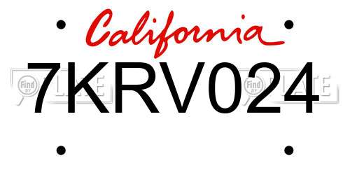 7KRV024 California License Plate