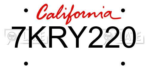 7KRY220 California License Plate