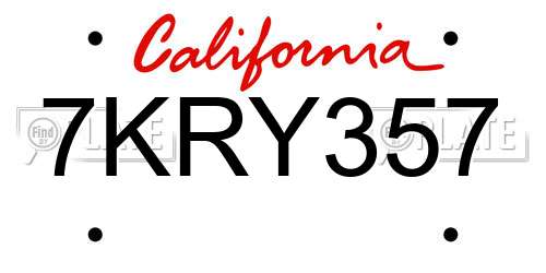 7KRY357 California License Plate