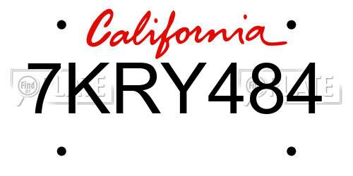 7KRY484 California License Plate