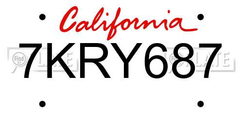7KRY687 California License Plate