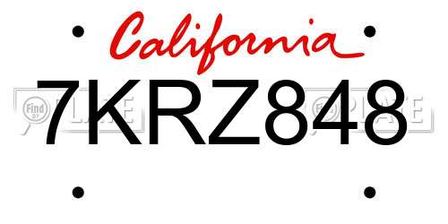7KRZ848 California License Plate