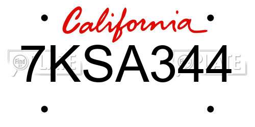 7KSA344 California License Plate