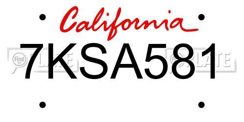 7KSA581 California License Plate