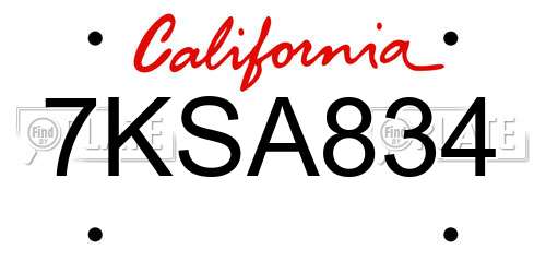 7KSA834 California License Plate