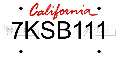 7KSB111 California License Plate