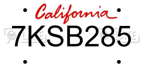 7KSB285 California License Plate