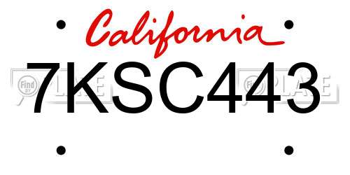 7KSC443 California License Plate