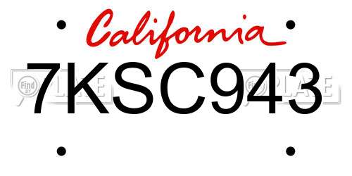 7KSC943 California License Plate