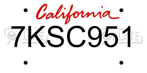 7KSC951 California License Plate