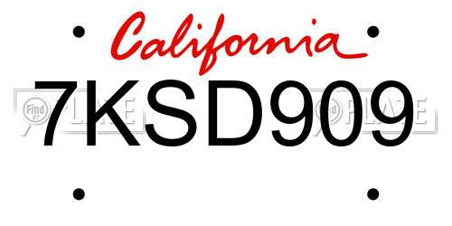 7KSD909 California License Plate