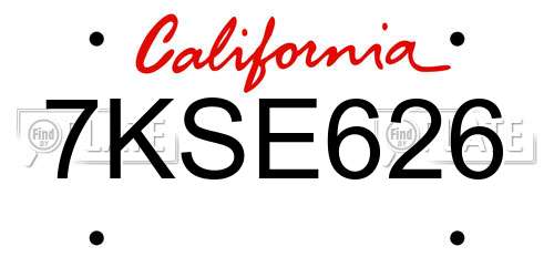 7KSE626 California License Plate