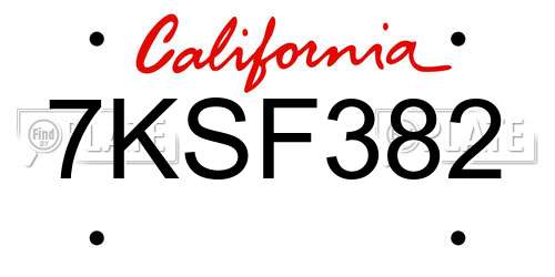 7KSF382 California License Plate