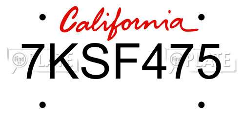 7KSF475 California License Plate