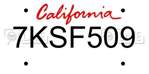 7KSF509 California License Plate
