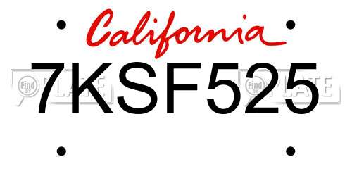 7KSF525 California License Plate