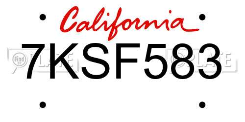 7KSF583 California License Plate