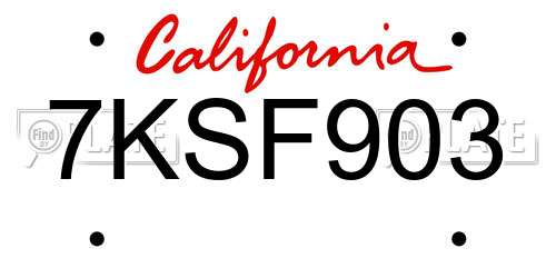 7KSF903 California License Plate