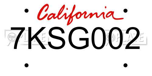 7KSG002 California License Plate