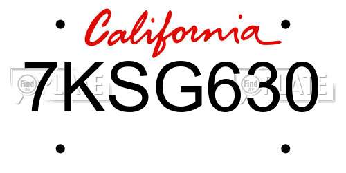 7KSG630 California License Plate