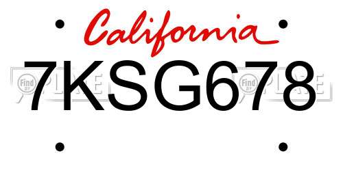 7KSG678 California License Plate