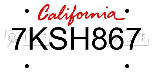7KSH867 California License Plate