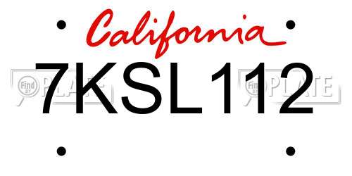 7KSL112 California License Plate