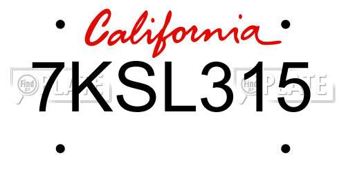 7KSL315 California License Plate