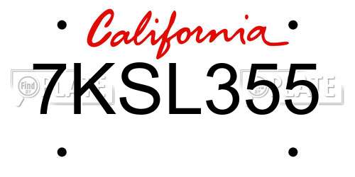 7KSL355 California License Plate
