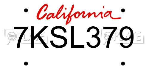 7KSL379 California License Plate