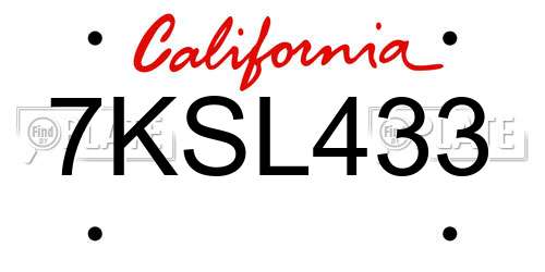 7KSL433 California License Plate