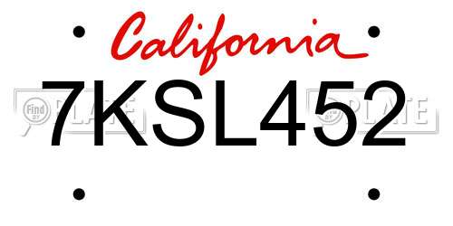 7KSL452 California License Plate