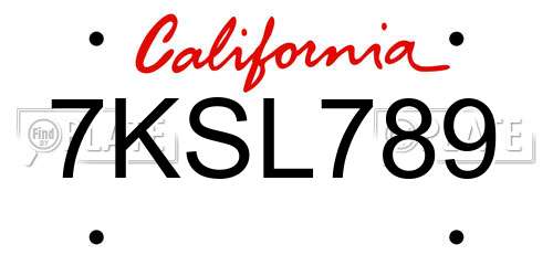 7KSL789 California License Plate