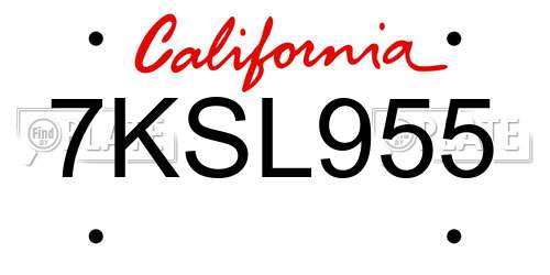 7KSL955 California License Plate