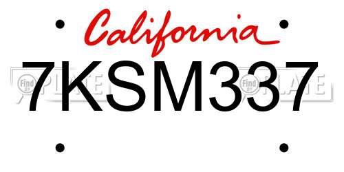 7KSM337 California License Plate
