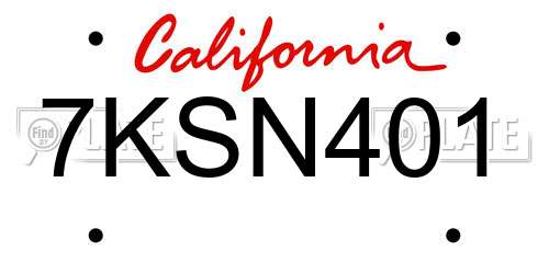 7KSN401 California License Plate