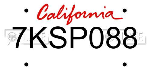 7KSP088 California License Plate